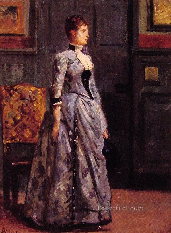Portrait of a woman in blue lady Belgian painter Alfred Stevens Oil Paintings